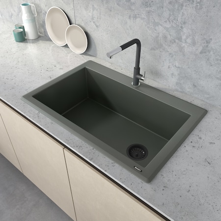 33x22 Dual-Mnt Granite Composite Sgl Bowl Kitchen Sink,Juniper Green